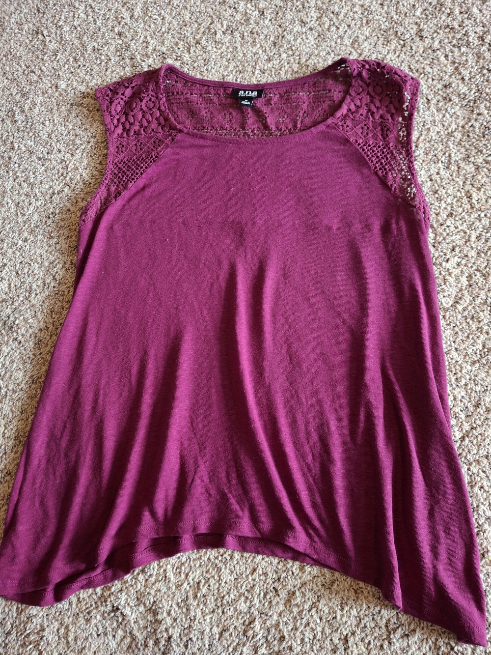 a.n.a Women's Sleeveless Lace-Yoke Tank in Deep Berry